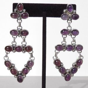 Navajo Artist, J. B. Platero, Amethyst Sterling Silver Chandelier Earrings